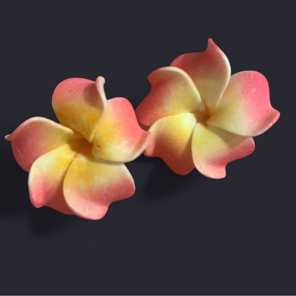 Pink and Yellow Plumeria Inspired Earrings